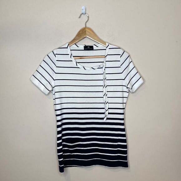 Rena Lange Striped Front Pocket Short Sleeve Top - Picture 1 of 5